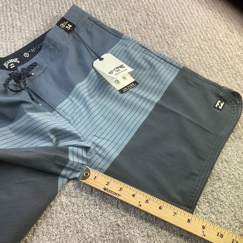 Billabong Lo Tide Boardshorts Blue Striped Surf Trunks Size 34 NWT